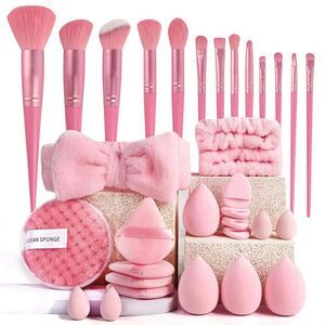 33 Pieces Premium Synthetic Pink Brushes Makeup Tool Set